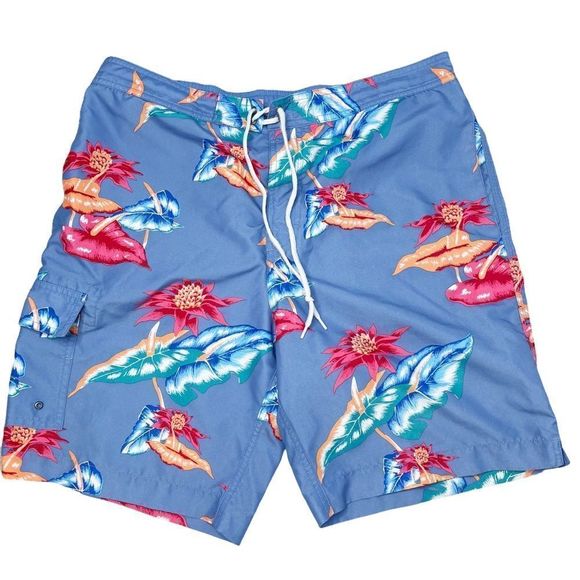 Chaps Birds of Paradise Floral Print Bathing Suit Swim Trunks Men's Swim - Picture 1 of 6